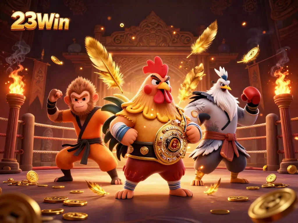 Experience the thrill of 23Win with a dynamic 3D illustration of a casino-inspired scene full of excitement.