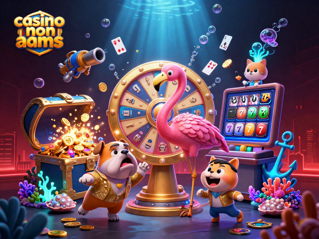 Gioca nel mondo del casino non aams mentre un pavone ospite gira una ruota dei premi dorata circondato da tesori sottomarini.