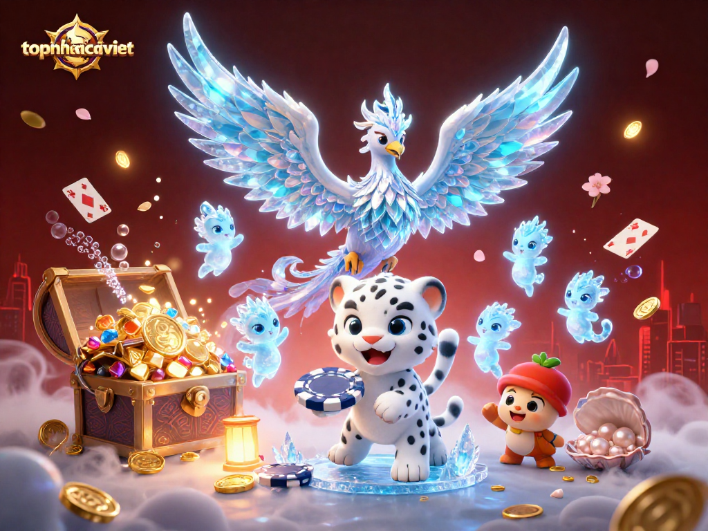 Experience the topnhacaiviet casino world with a mystical ice phoenix and treasure-filled wonderland.