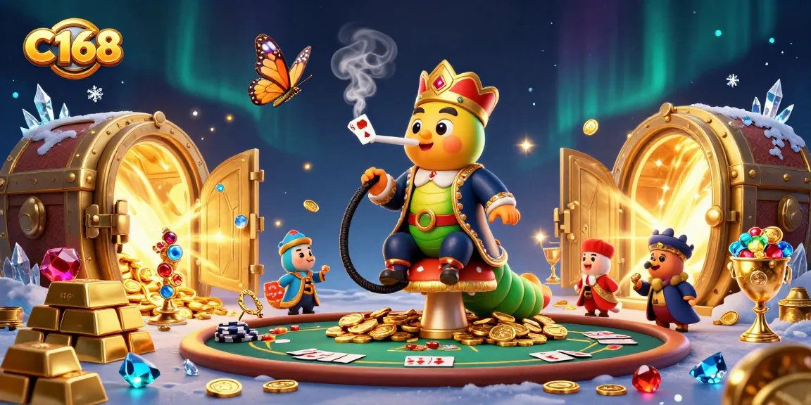 C168 showcases a vibrant gambling scene with a poker table, rich treasures, and enchanting characters.