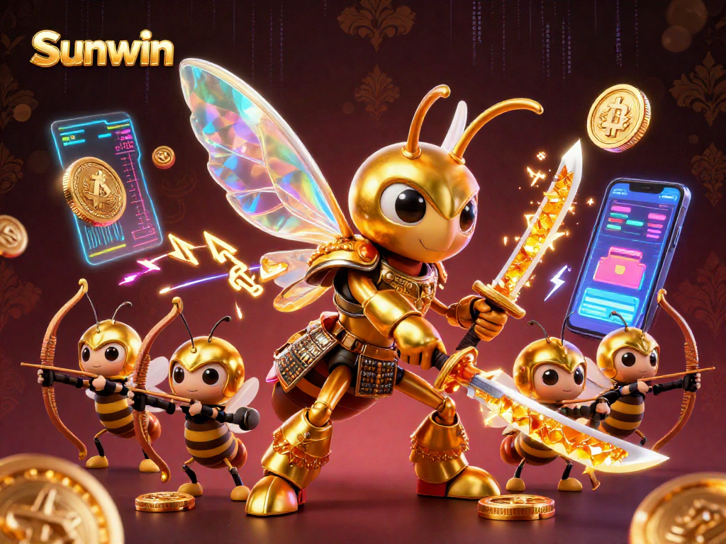 Sunwin offers players immersive gaming experiences with 3D illustrations of advanced casino technology featuring golden bee warriors.