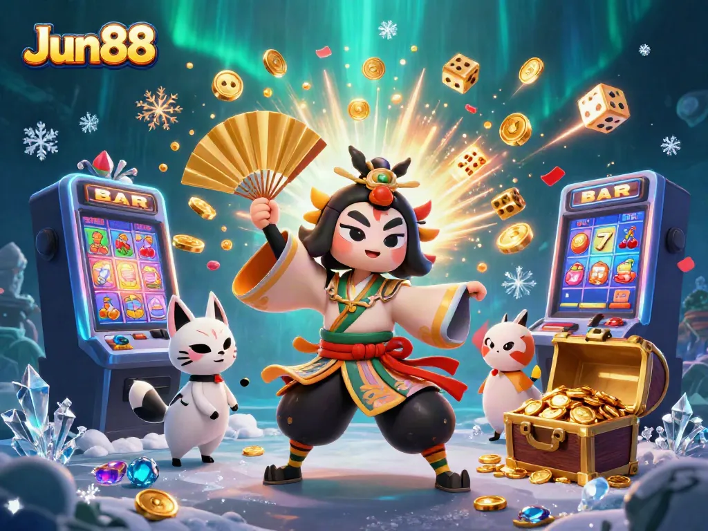 Experience the vibrant, immersive world of Jun88 with a colorful casino scene filled with action and excitement.