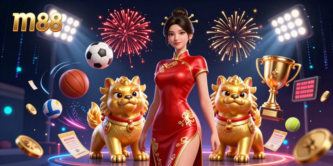 Celebrate sports betting with m88 featuring an elegant character and dynamic sports elements.