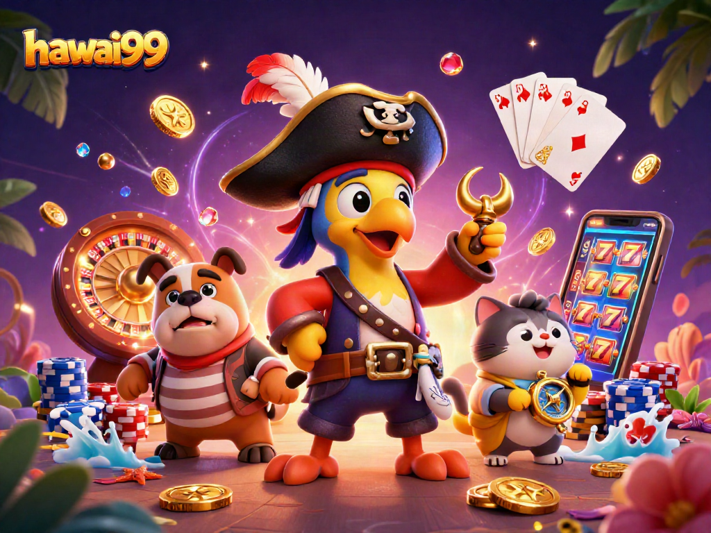 Experience captivating gaming action with hawai99, featuring vibrant casino characters and thrilling elements.