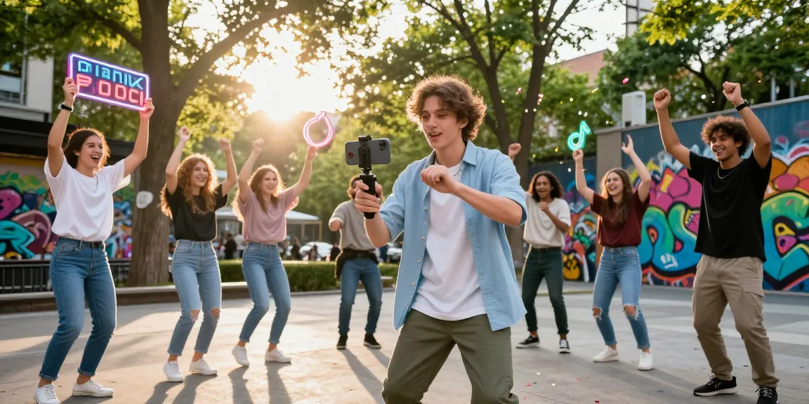 Engaging TikTok influencer filming dance video in vibrant park, showcasing how to get 1000 followers on TikTok.