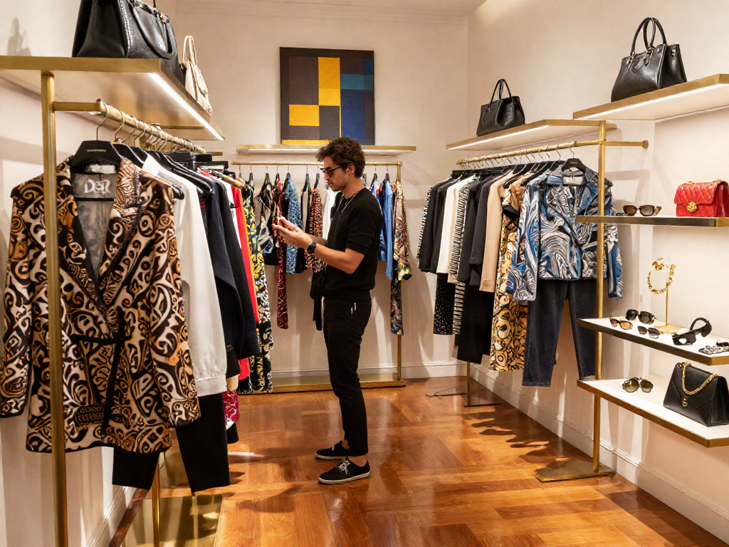 Pengunjung sedang menjelajahi koleksi fashion di butik mewah LUXURY111