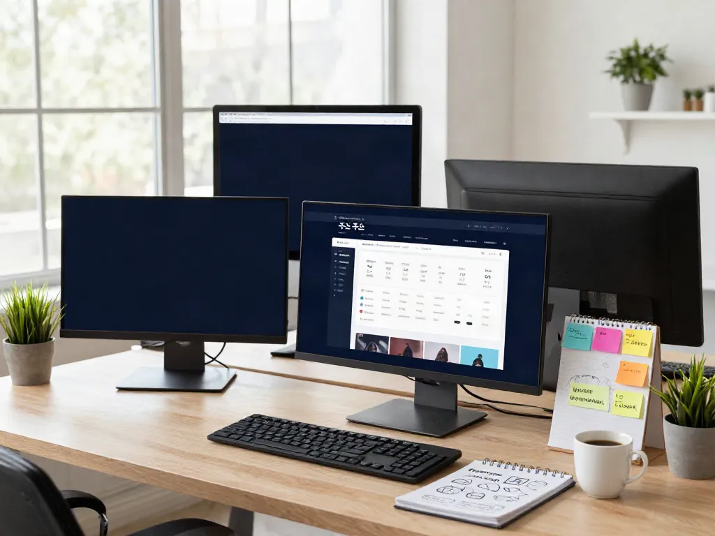 Updated workspace with multiple screens displaying 최신주소 and organized notes for efficient web navigation.