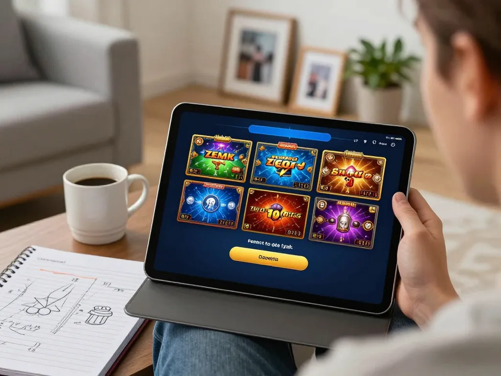 Kenzototo login on tablet while engaging with live casino games in a cozy home setting.