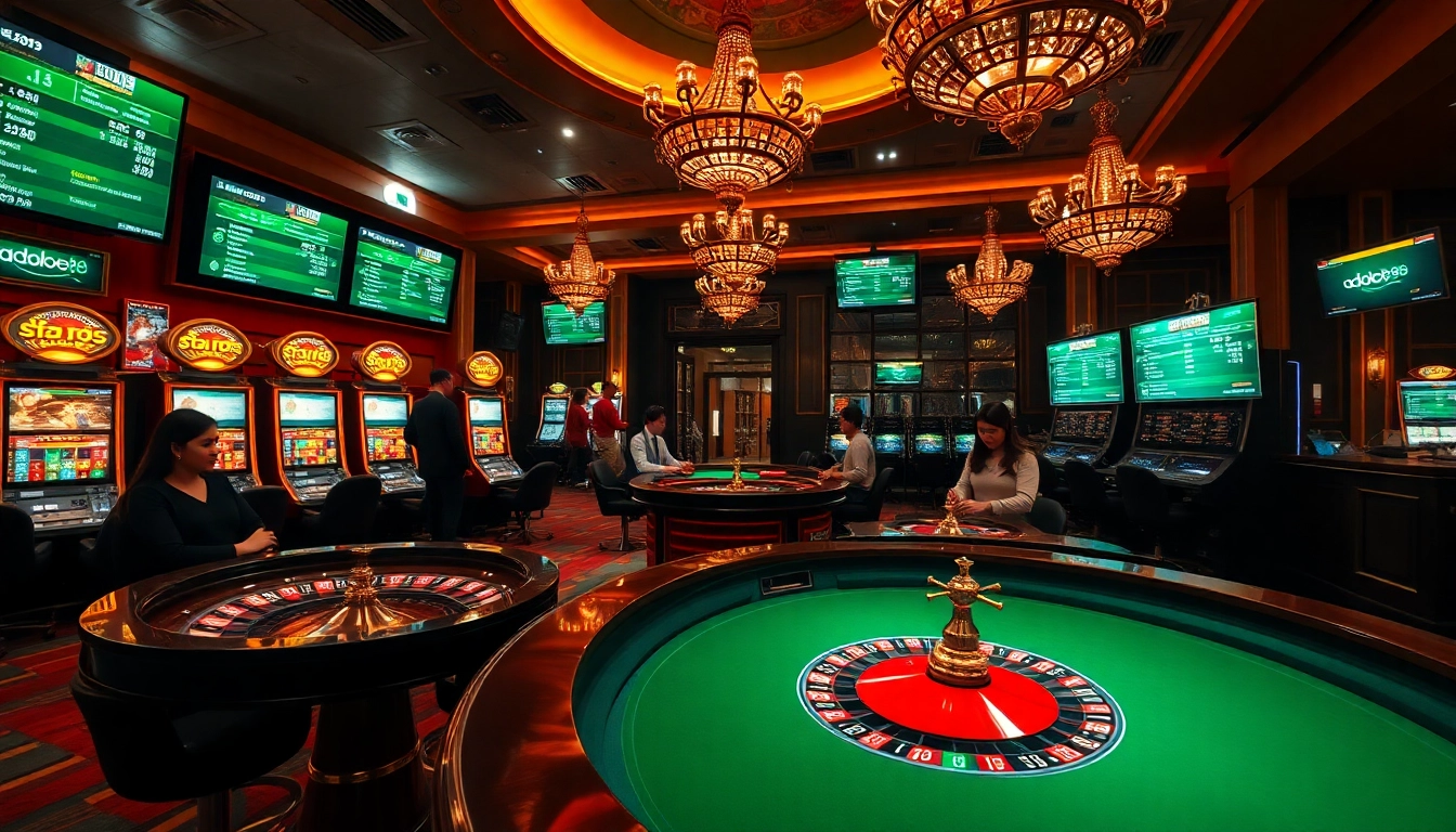 Exciting sports betting action at adobet88 with vibrant casino elements and engaged players.