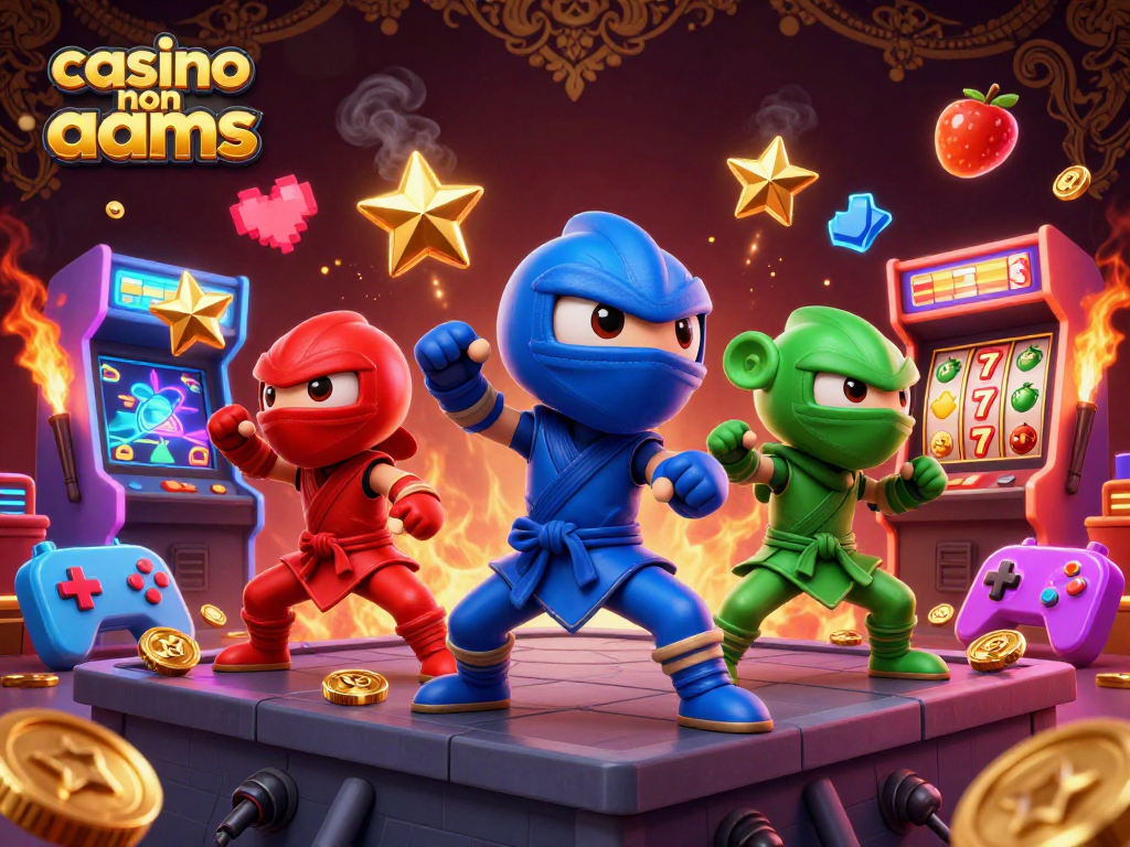 Gioca al casinò non AAMS con i ninja camaleonte mentre danzano tra simboli di slot e monete dorate.