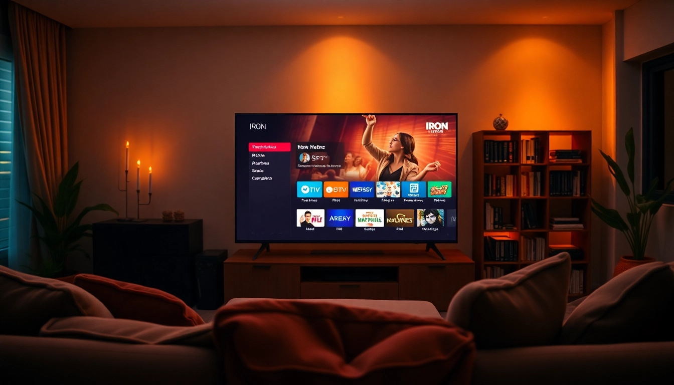 Experience Iron IPTV on a modern television in a cozy living room setting.
