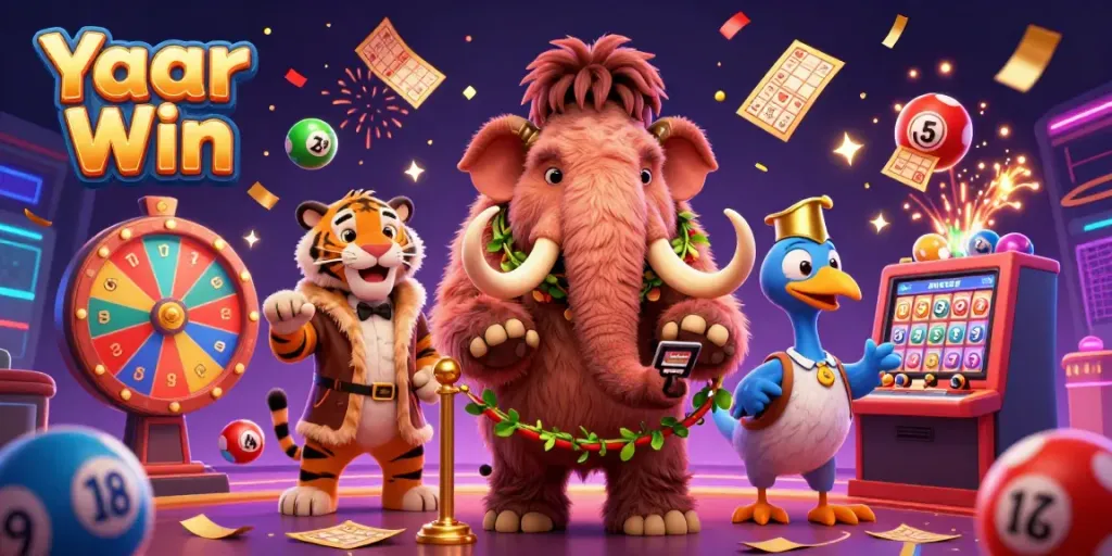 Experience the thrill of Yaar Win with dynamic casino-themed characters and colorful game elements.