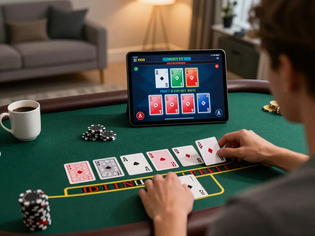Người dùng Sunwin tận hưởng trải nghiệm blackjack trực tuyến sống động trên máy tính bảng tại nhà