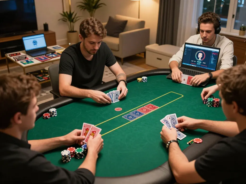 Engaging shot of players in hitclub9 poker game showcasing chips and strategic gameplay in vibrant setting.