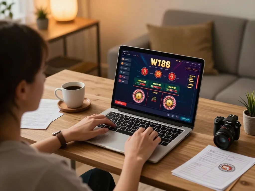 Player enjoying strategic gameplay on the W188 casino app, demonstrating responsible online gambling.
