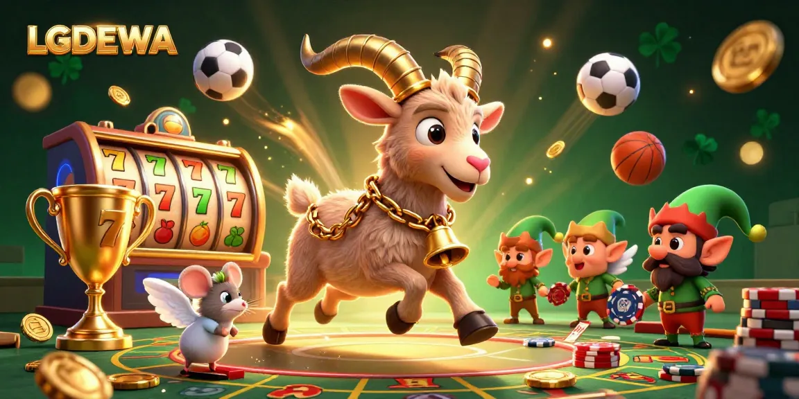 Win big with LGODEWA's exciting slots and dynamic casino characters in a vibrant setting.