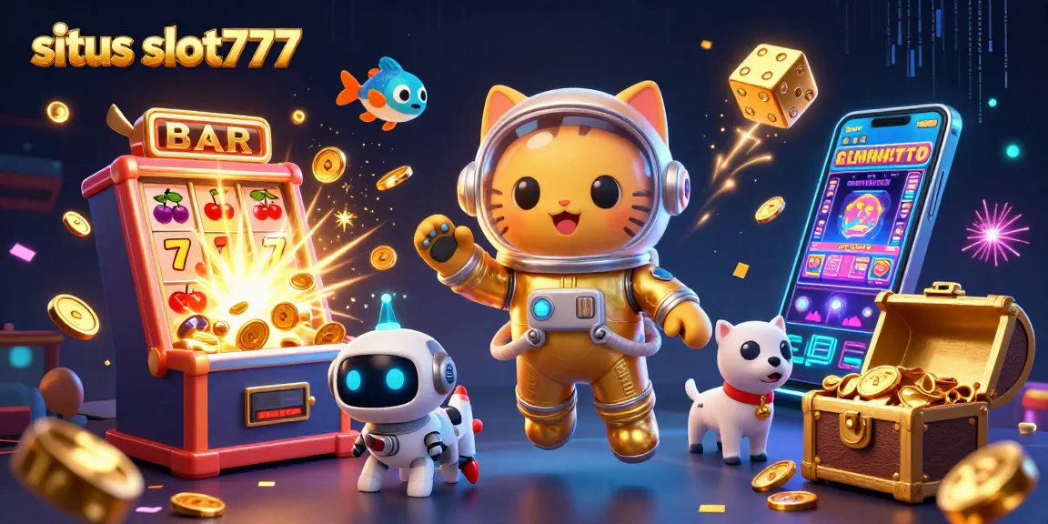 Menggali keseruan situs slot777 dengan karakter kucing astronaut 3D dan mesin slot berkilau.