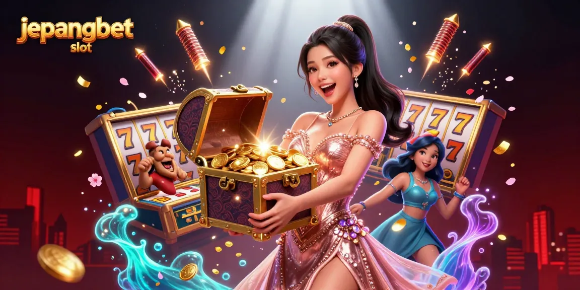 Experience jepangbet slot excitement with a golden treasure chest and dynamic gaming elements.
