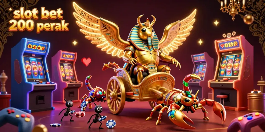 Play to win big with slot bet 200 perak in vibrant casino-themed 3D illustration.
