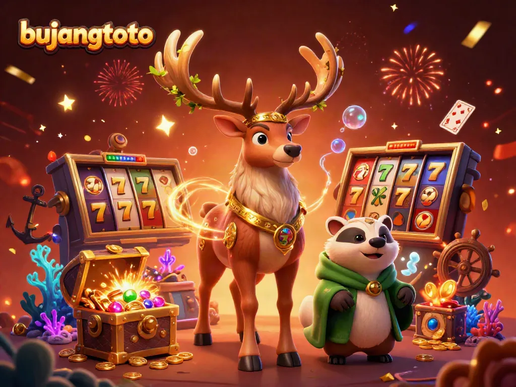 Experience thrilling wins with bujangtoto's immersive slot games and vibrant character illustration.