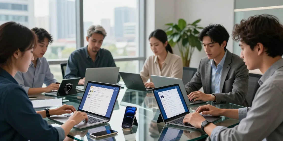 展示搜狗输入法功能的协作工作空间，各种专业人士参与智能输入技术。