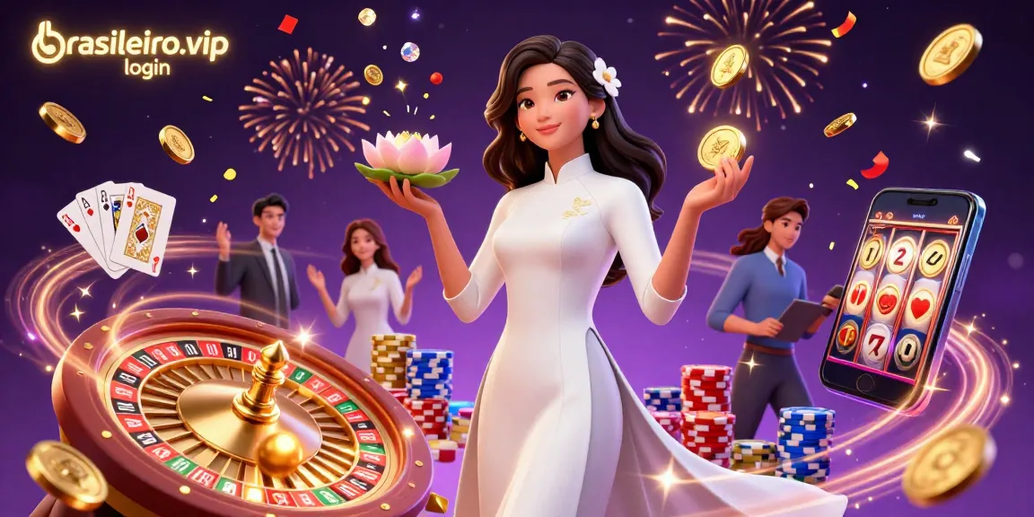 Experience thrilling gameplay with brasileiro.vip login, featuring vibrant casino elements and festive celebration.