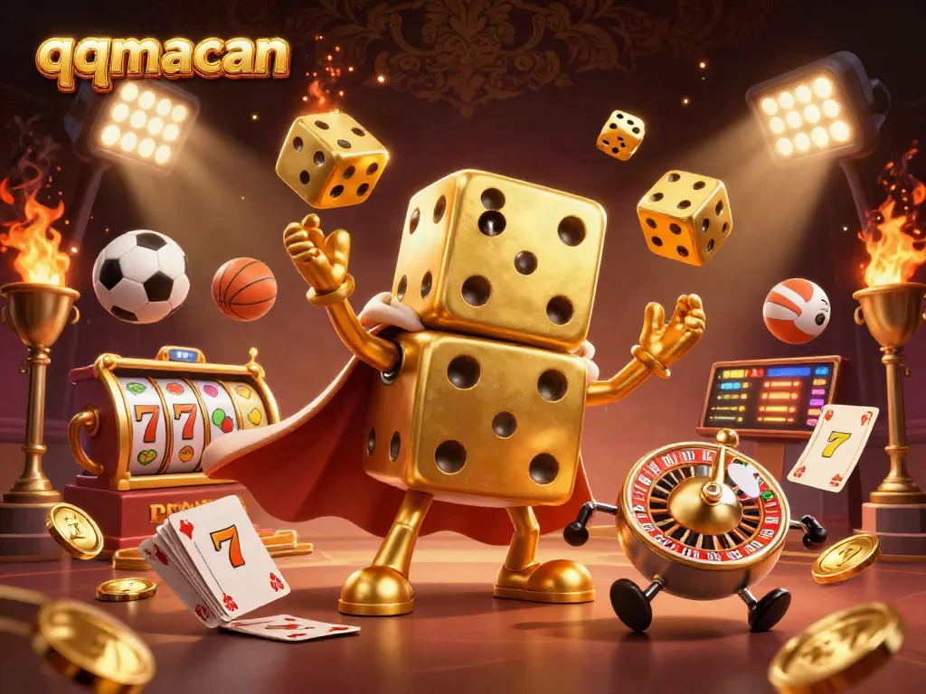 Engage with qqmacan in vibrant casino action featuring a golden dice golem and exciting game elements.
