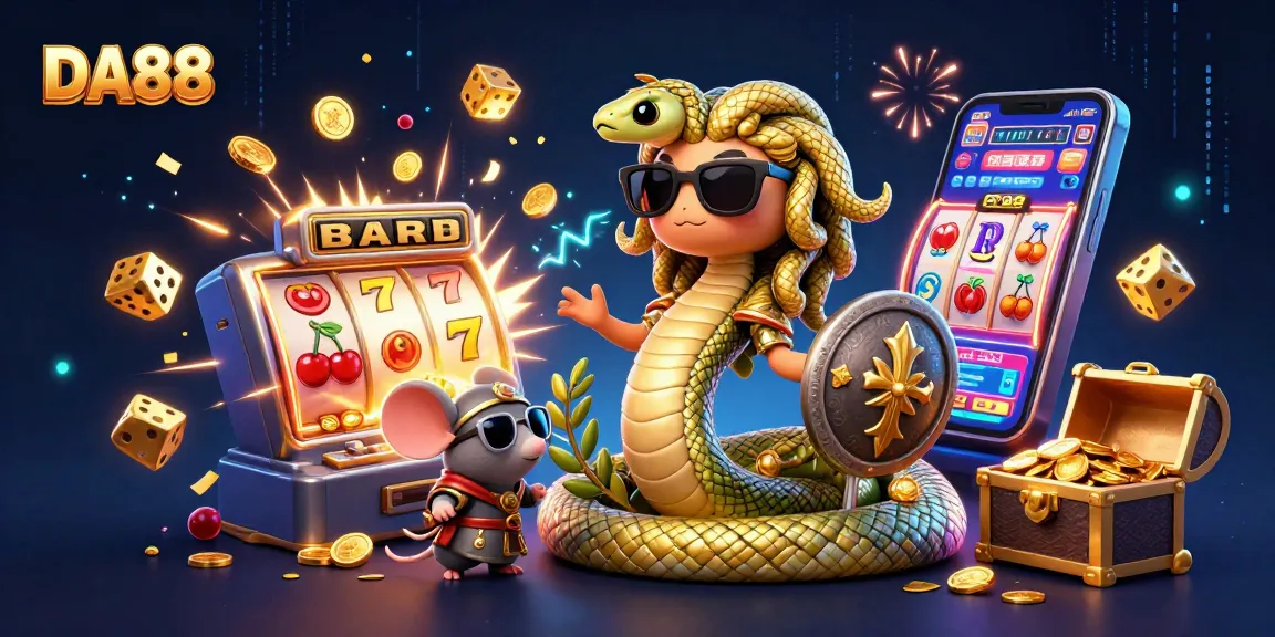 Spin the reels with DA88 as Medusa and friends celebrate jackpots in a dazzling casino scene.