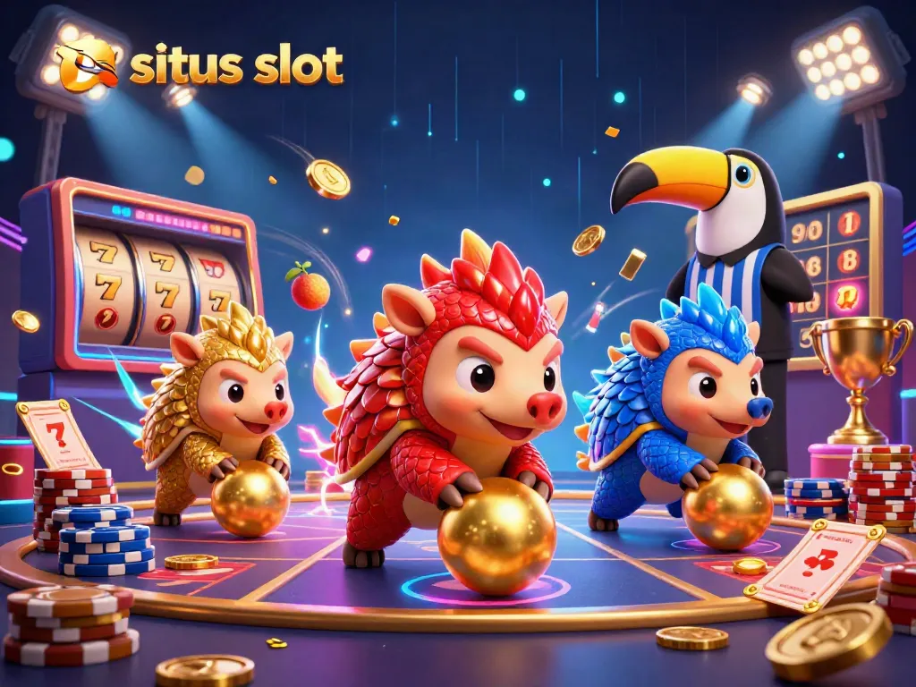 Rival pangolin bertanding di situs slot, meraih jackpot terbesar dengan simbol keberuntungan.