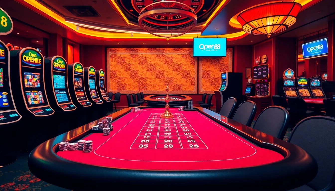 Enjoying an exhilarating game at nhà cái open88, with vibrant casino tables and engaging slot machines.