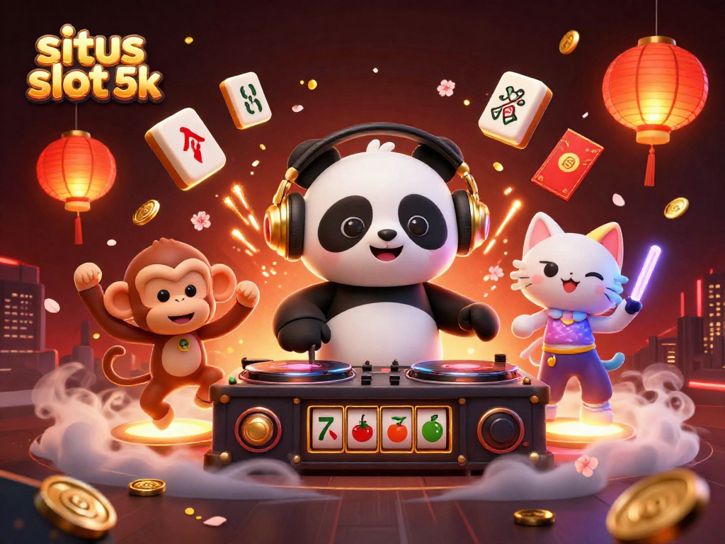 Experience the thrill with situs slot 5k featuring DJ panda, dancing monkey, and glow-stick kitten.