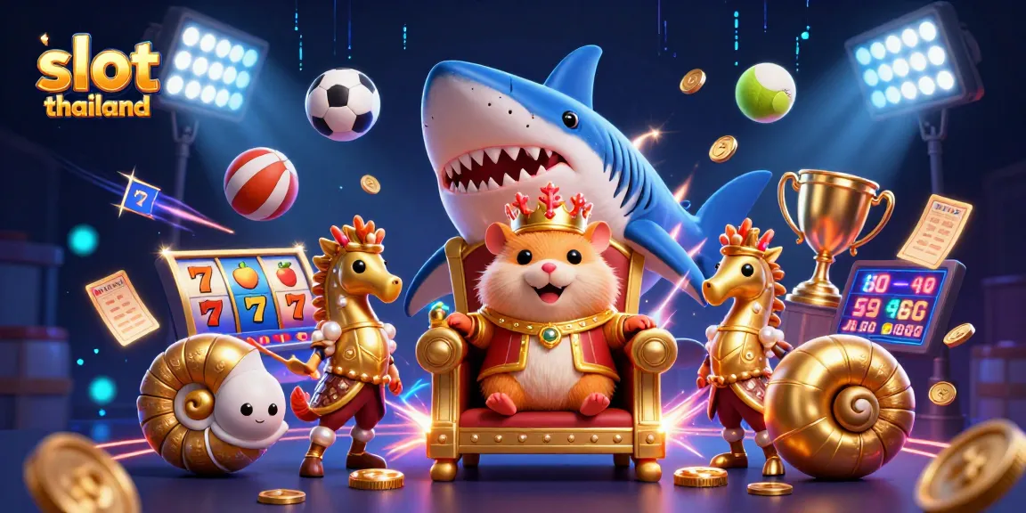 Engage in thrilling slot thailand experiences with a fierce hamster king amidst vibrant gaming elements.