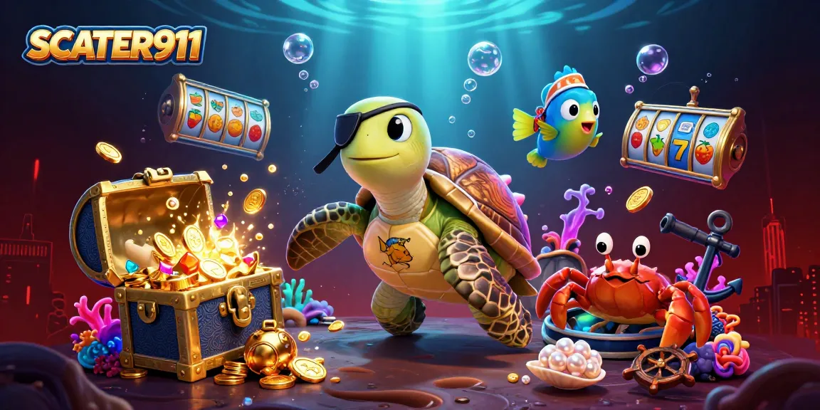 Experience high-stakes excitement with SCATTER911 in this vibrant 3D casino illustration featuring slot reels and treasures.