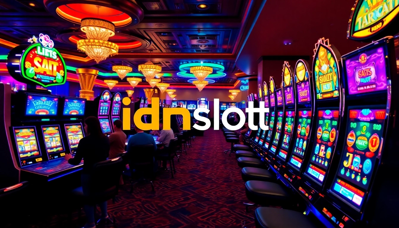 Experience the thrill of idnslot with players enjoying winning moments on vibrant slot machines.