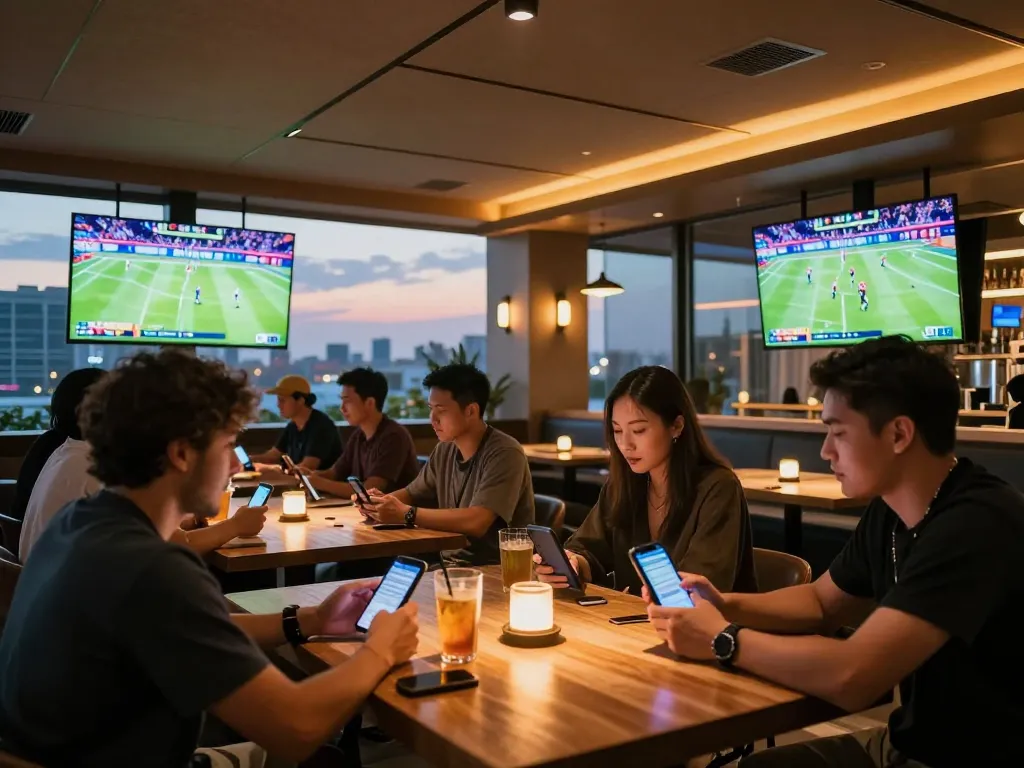 เดิมพันเกมสดผ่าน m88 ทางเข้า, เพื่อน ๆ วางแผนที่บาร์กีฬาชั้นดาดฟ้าที่มีชีวิตชีวา