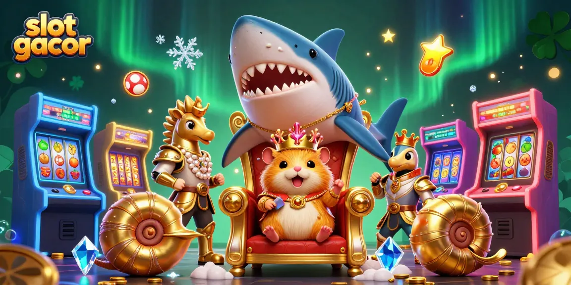 Play a thrilling slot gacor with a golden hamster king in a vibrant casino scene.
