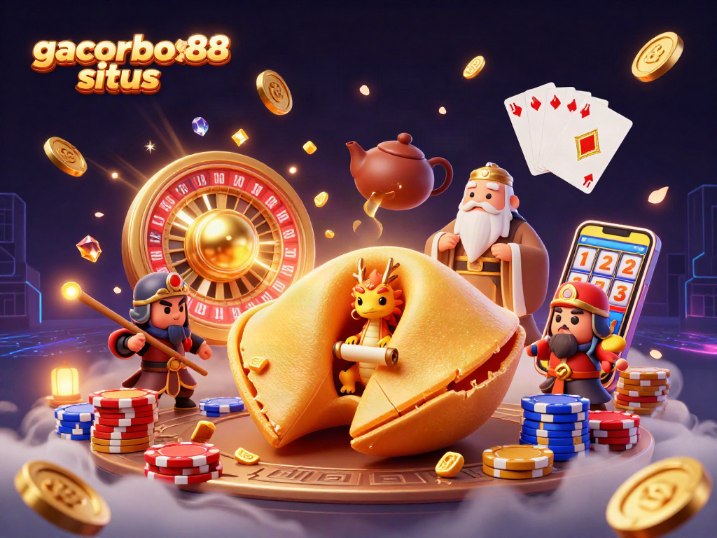 Engage with gacorbos88 situs' vibrant casino scene featuring dynamic elements and golden treasures.