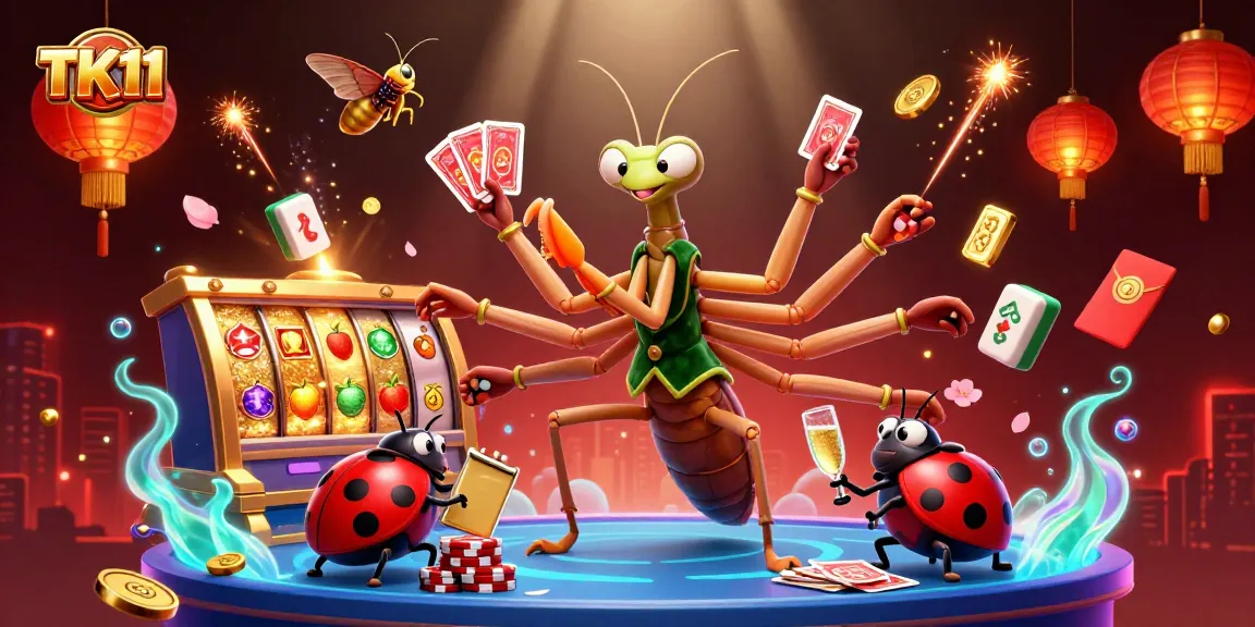 Experience thrilling TK11 gameplay with a vibrant 3D casino scene featuring exciting slots and lively characters.