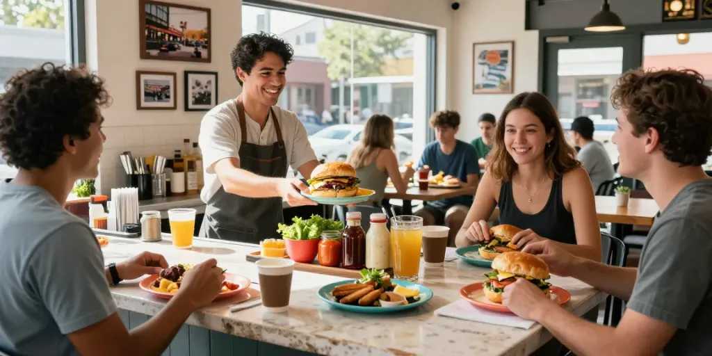 Best breakfast Austin scene featuring vibrant café serving NYC-inspired sandwiches.