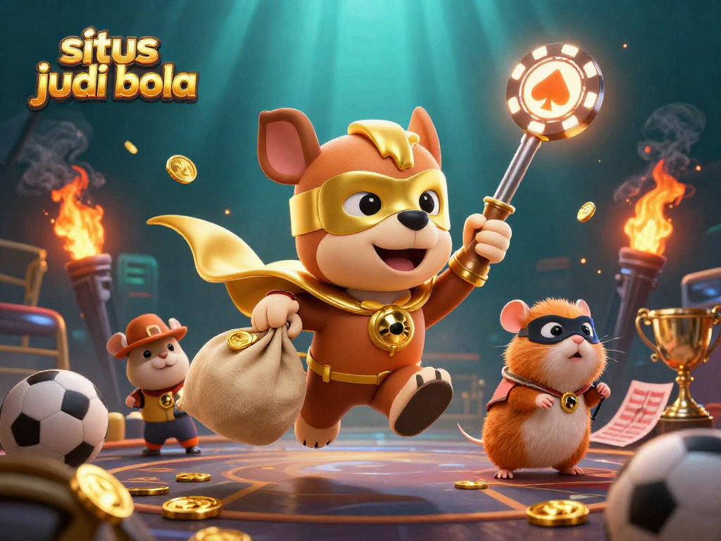 Engage in thrilling sports betting with situs judi bola, featuring a superhero dog and hamster in action.