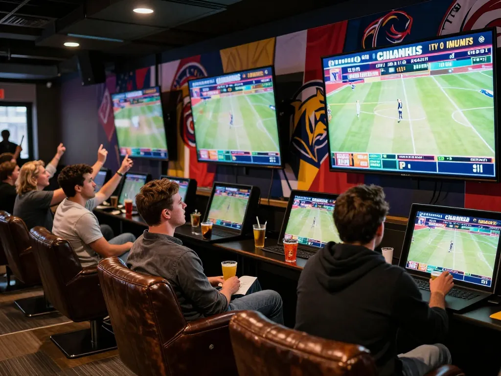 Experience thrilling sports betting action at vt88 with fans cheering and live games on display.
