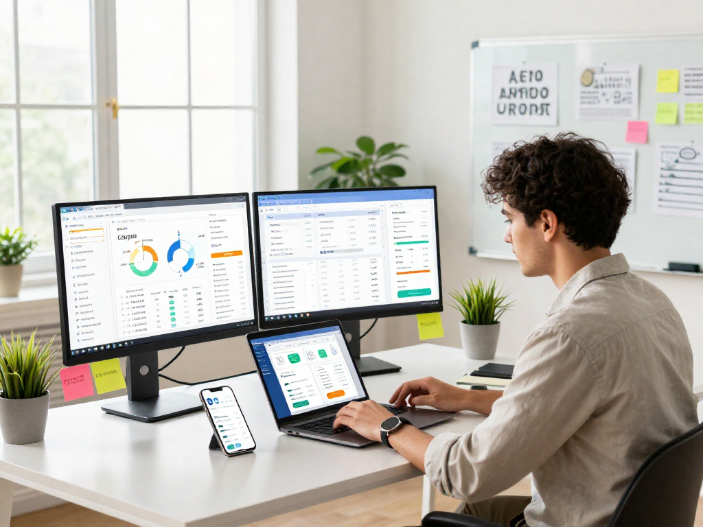 Buy iOS installs with dedicated marketing strategies in a modern workspace, reflecting app growth and analytics.