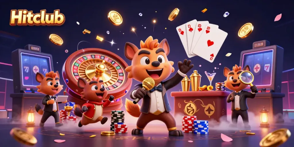 Hitclub's hyena characters entertain with casino fun and vibrant gameplay elements.