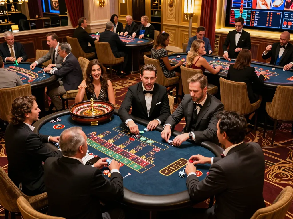 Bester KI Detektor evaluating gameplay at a vibrant casino table with active engagement.