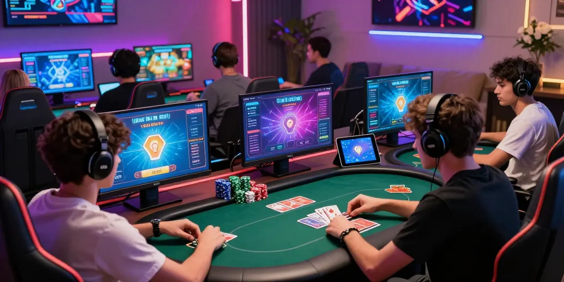 Experience the thrill of game bài đổi thưởng with players enjoying card games in a vibrant online gaming setup.