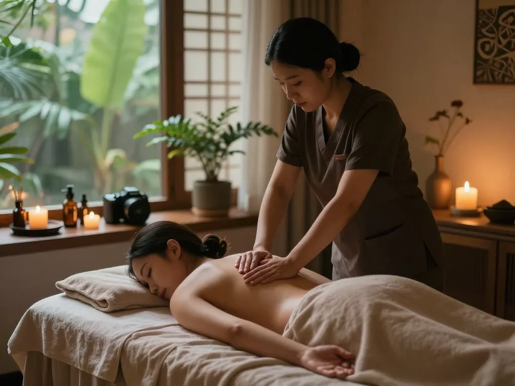 Massage therapy session in a serene spa setting emphasizing relaxation and wellness.