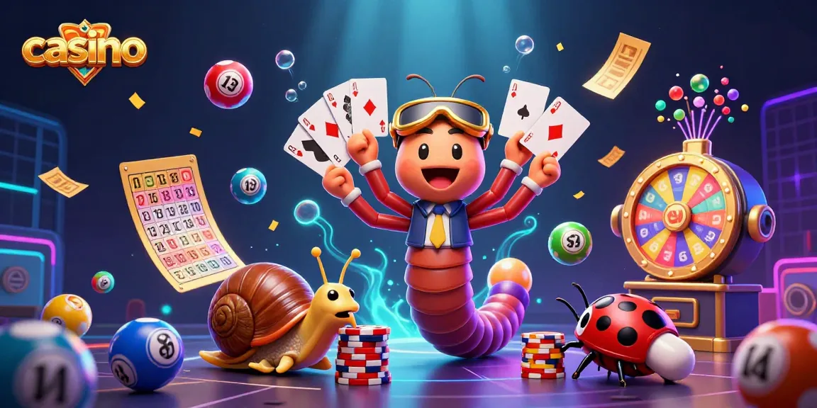 Engage in the casino fun with a millipede dealer and exciting game elements in this vibrant illustration.