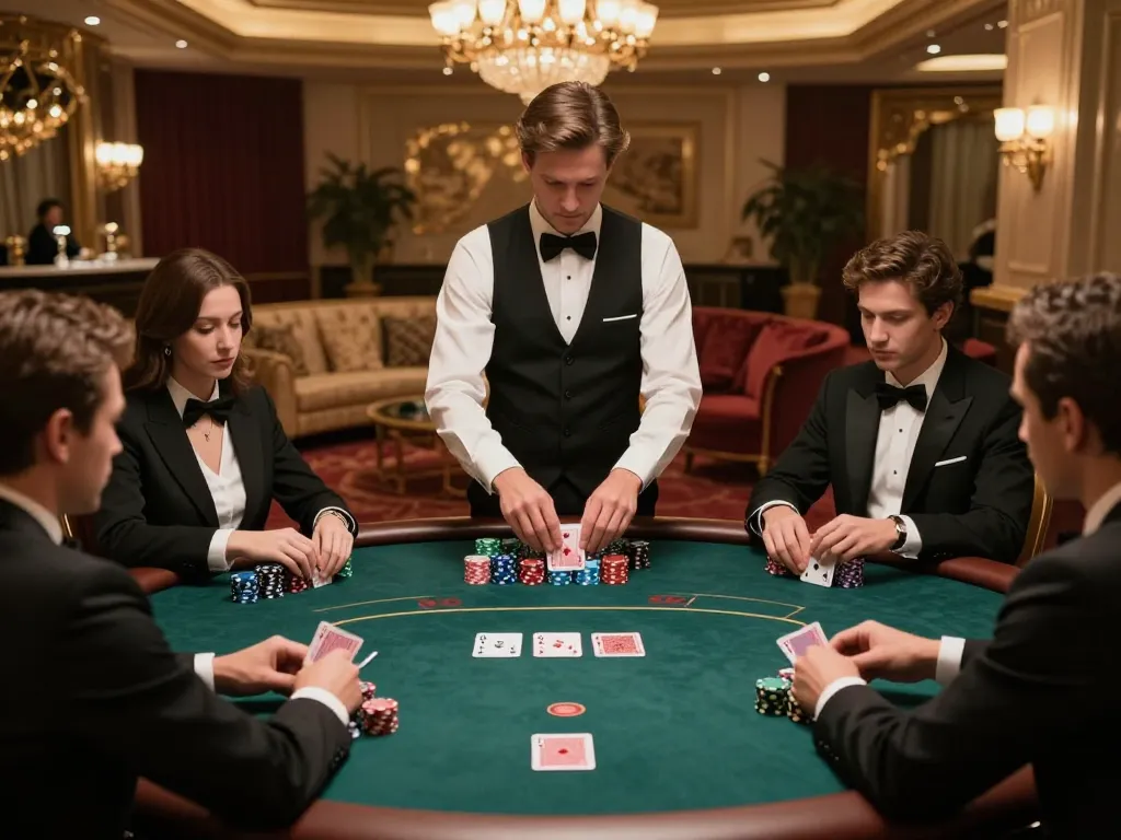 Engaging players at a nhà cái uy tín poker table in a luxurious casino setting, showcasing high stakes and excitement.