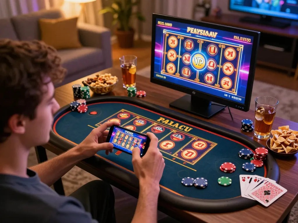Players enjoy online gaming at home on tg88.cash, featuring slots and poker options on smartphone.