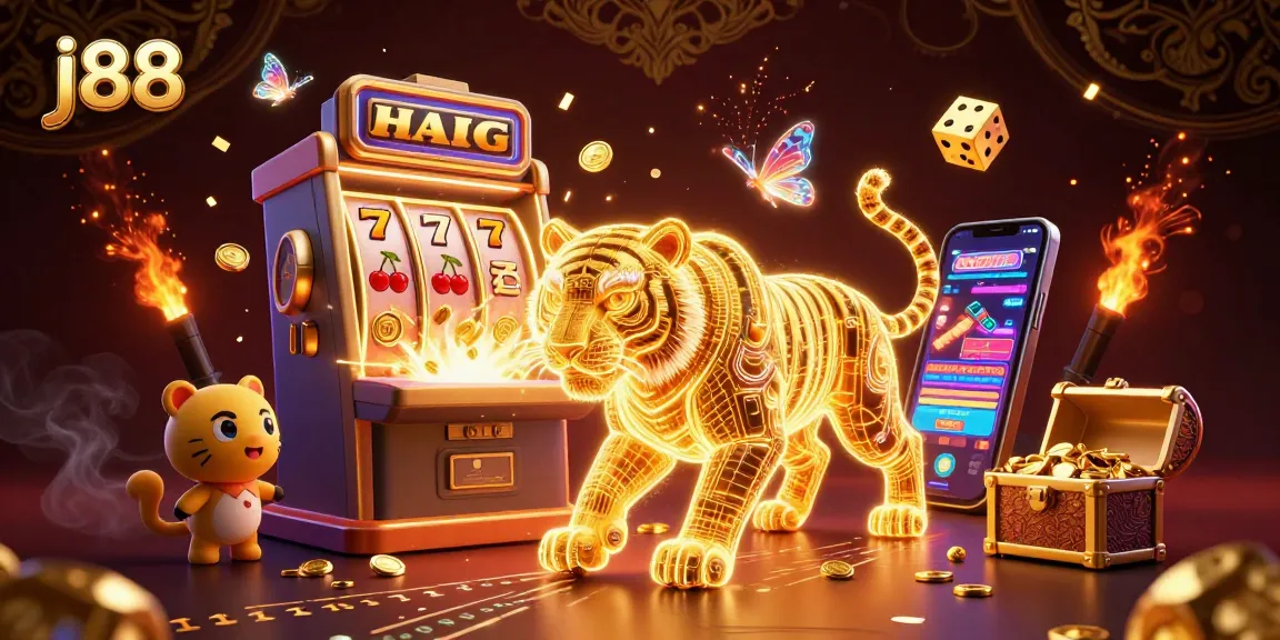 Experience thrilling wins with j88 in a vibrant, digital casino filled with golden energy and action.